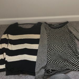 Long sleeve stripped sweater and long sleeve printed shirt